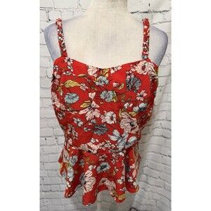 Cliche Red Floral Sleeveless Tank Top Cotton Blend Blouse Size Large